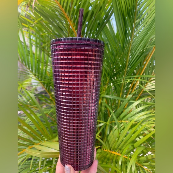 Starbucks Plum Maroon Grid Studded Cold Cup Tumbler Venti 24oz Insulated NWT - Picture 10 of 14